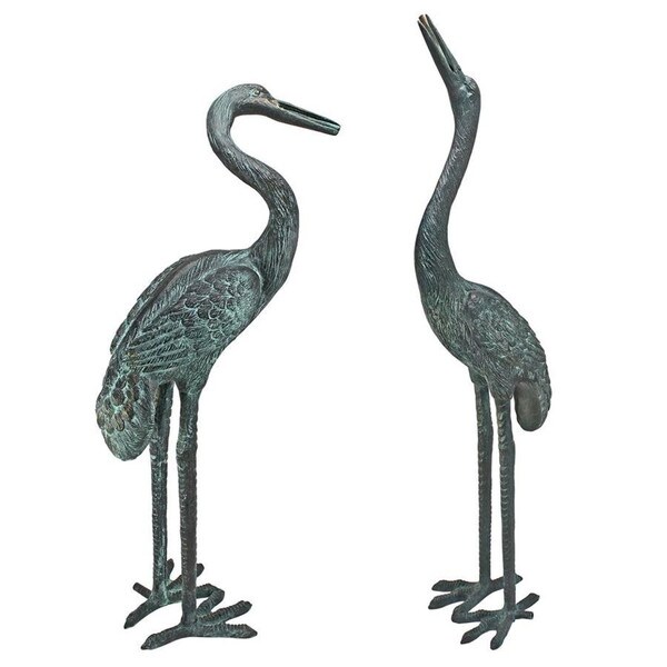 Pair Cranes statues are made from cast bronze weather-resistant material 